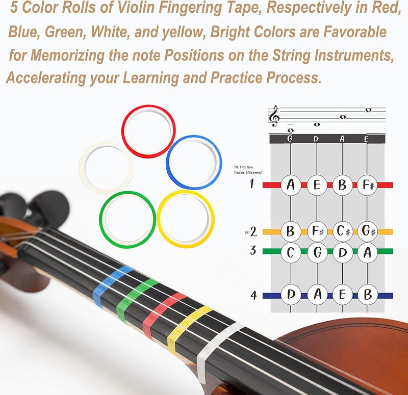 CRAFTEEM 1/2 Fiddle Purple Colored Premium Violin Outfit for Beginners Adults Kids With 5 Color Fingering Tape- Handcrafted Student Beginner Violin. (Purple, 1/2) - Image 5